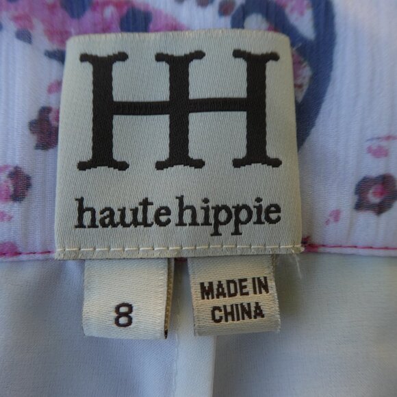 SiLK Haute Hippie Wide Leg Pants Heavy Beaded Waist Side Zip Patchwork Lined 8 - Picture 11 of 13